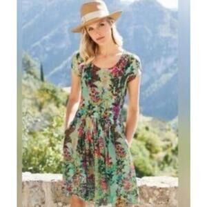 Floral Garden Party Peruvian Connection Short Sleeve Knee Length Dress, Sz M H93